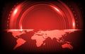 background of futuristic technology screen scan with red world maps Royalty Free Stock Photo