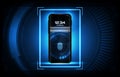 background of futuristic technology user interface screen hud with fingerprint login system on smart mobile phone