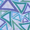 Abstract background with geometric triangle elements in purple green and blue on crumpled old white paper Royalty Free Stock Photo