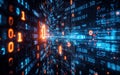 Abstract background with glowing binary code digits in a digital tunnel. Concept of data technology programming information and Royalty Free Stock Photo