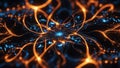 abstract background with glowing circles A black background with a fractal pattern of electric sparks in blue and orange hues