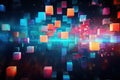 Abstract background with glowing cubes. Abstract background with colorful lights and squares, AI Generated