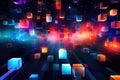 abstract background with glowing cubes in blue, violet and red colors, Abstract background with colorful lights and squares, AI Royalty Free Stock Photo