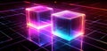 Abstract background with a glowing digital grid and holographic cubes Royalty Free Stock Photo