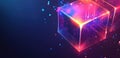 Abstract background with a glowing digital grid and holographic cubes Royalty Free Stock Photo