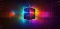 Abstract background with a glowing digital grid and holographic cubes Royalty Free Stock Photo