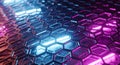 Abstract background of glowing hexagons blue and purple neon light grid pattern technology futuristic design honeycomb structure Royalty Free Stock Photo