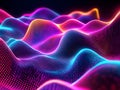 Abstract background with glowing neon particles forming undulating waves and digital landscape Royalty Free Stock Photo