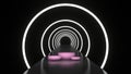 Abstract background glowing round tunnel with pink platform