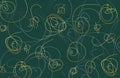 Abstract background with gold and silver swirls. Green texture with freehand doodles, chaotic sketches, thin lines. Royalty Free Stock Photo