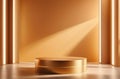 abstract background in gold tone, minimalist style. lectern for minimal cosmetic product display