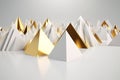 Abstract background with gold and white pyramids. 3D rendering.Generative AI.