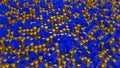 Abstract background of golden cylinders sticking out of blue cubes with holes. 3d render illustration Royalty Free Stock Photo