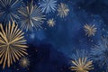 Abstract background with golden fireworks and bokeh lights on a blue background. Royalty Free Stock Photo