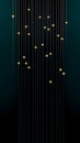 Abstract background with golden lines and dots on a dark green background.