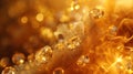 Abstract background of golden smoke and trendy golden rings with shiny gemstones, AI generated