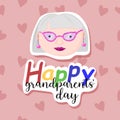 Abstract background with grandmothers and hearts. Sticker effect. Old man. Happy grandparents day greeting card vector