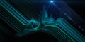 Abstract background graph from vawy grid and data lines with star light dark. Technology concept analytical data. Banner for