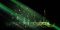 Abstract background graph wavy grid with green lines and data on black. Technology wireframe interlacement concept in virtual Royalty Free Stock Photo