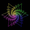 Abstract background of graphic elements - polygon after rotation in different rainbow colors on a black background