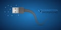 Abstract background. Gray USB wire, detailing. The translucent end of the cable. Blue tones. Royalty Free Stock Photo