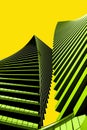 abstract background, green houses against the yellow sky. skyscraper in the sky Royalty Free Stock Photo