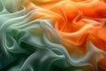 Abstract background of green and orange colored silk or satin with smooth folds, fabric texture, generative ai Royalty Free Stock Photo