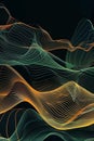 Abstract background of green and orange waves, yellow lines on a dark black gradient background Royalty Free Stock Photo