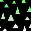Green and white triangles on black background