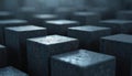 Abstract background grid of dark grey textured cubes. Geometric pattern with shallow depth of field. Forms a clean industrial or Royalty Free Stock Photo