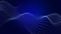 Abstract background grid of interlacing lines and dots. Futuristic blue particle wave. Structure of network connections. 3D