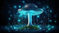 Abstract background with a growing digital mushroom. Machine learning and big data array visual concept. Generative AI Royalty Free Stock Photo