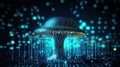 Abstract background with a growing digital mushroom. Machine learning and big data array visual concept. Generative AI Royalty Free Stock Photo