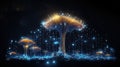 Abstract background with a growing digital mushroom. Machine learning and big data array visual concept. Generative AI Royalty Free Stock Photo