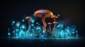 Abstract background with a growing digital mushroom. Machine learning and big data array visual concept. Generative AI Royalty Free Stock Photo