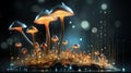 Abstract background with a growing digital mushroom. Machine learning and big data array visual concept. Generative AI Royalty Free Stock Photo