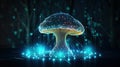 Abstract background with a growing digital mushroom. Machine learning and big data array visual concept. Generative AI Royalty Free Stock Photo