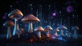 Abstract background with a growing digital mushroom. Machine learning and big data array visual concept. Generative AI Royalty Free Stock Photo