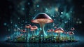 Abstract background with a growing digital mushroom. Machine learning and big data array visual concept. Generative AI Royalty Free Stock Photo