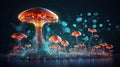 Abstract background with a growing digital mushroom. Machine learning and big data array visual concept. Generative AI Royalty Free Stock Photo