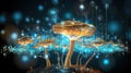 Abstract background with a growing digital mushroom. Machine learning and big data array visual concept. Generative AI Royalty Free Stock Photo