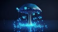 Abstract background with a growing digital mushroom. Machine learning and big data array visual concept. Generative AI Royalty Free Stock Photo