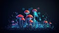 Abstract background with a growing digital mushroom. Machine learning and big data array visual concept. Generative AI Royalty Free Stock Photo