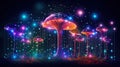 Abstract background with a growing digital mushroom. Machine learning and big data array visual concept. Generative AI Royalty Free Stock Photo