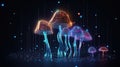 Abstract background with a growing digital mushroom. Machine learning and big data array visual concept. Generative AI Royalty Free Stock Photo