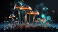 Abstract background with a growing digital mushroom. Machine learning and big data array visual concept. Generative AI Royalty Free Stock Photo