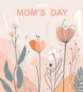 Abstract background with hand drawn spring flowers in pastel colors and trendy typography on pastel pink Mothers day