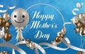 Background of happy mother`s day text with balloons and ribbon