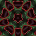 Abstract background of floral pattern of kaleidoscope. red green black background fractal mandala. Dark abstract kaleidoscopic ara Royalty Free Stock Photo