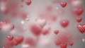 Abstract background with heart. wallpaper. 4k screensaver. 3D White and red hearts with a pattern on a soft pink background fly Royalty Free Stock Photo